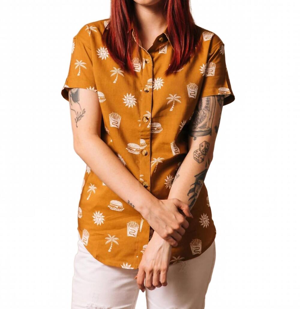NEW PYKNIC take it greasy button-up shirt in rust